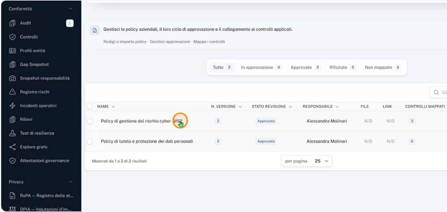 Mappatura Policy e Controlli NIS2